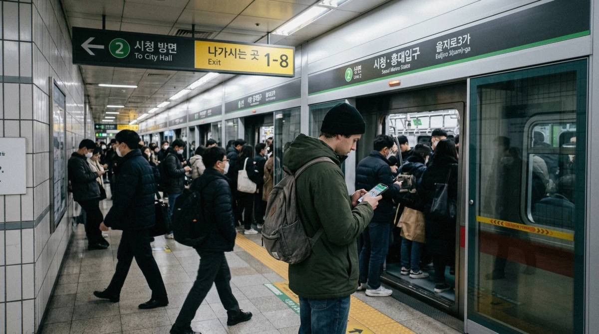 Seoul subway platform signage on the line used to get to COEX Aquarium and Lotte World Aquarium
